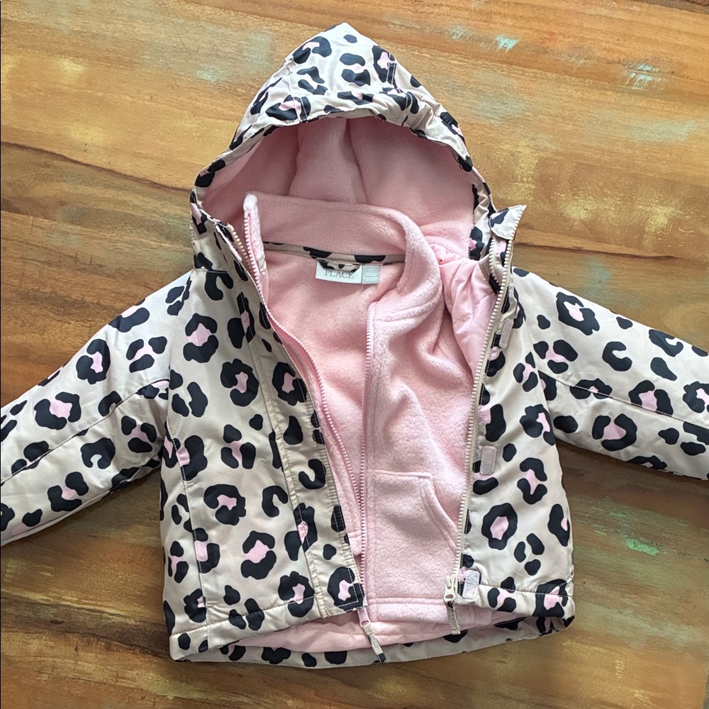 The Children's Place Pink and Black Leopard Puffer Jacket
